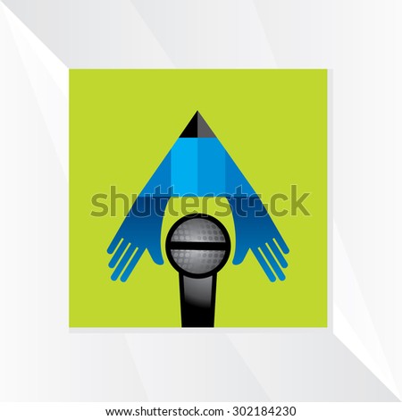 media concept with hand and mic vector 
