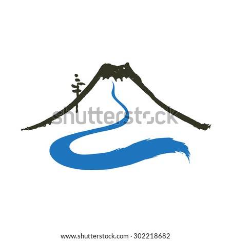 Mountain and river, vector logo illustration