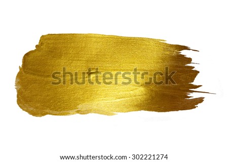 Gold watercolor texture paint stain abstract illustration. Shining brush stroke for you amazing design project Royalty-Free Stock Photo #302221274