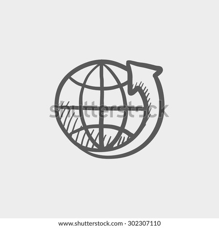 Earth design sketch icon for web and mobile. Hand drawn vector dark grey icon on light grey background.