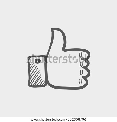 Thumbs up sketch icon for web and mobile. Hand drawn vector dark grey icon on light grey background. Royalty-Free Stock Photo #302308796