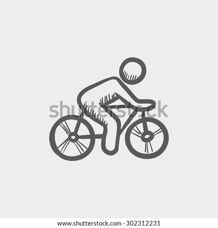 Sports bike and rider sketch icon for web and mobile. Hand drawn vector dark grey icon on light grey background.