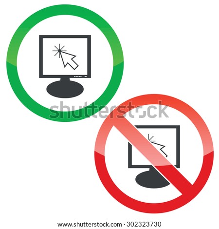 Allowed and forbidden signs with arrow cursor on monitor, isolated on white
