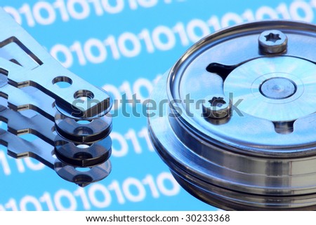 hard disk with blue binary information