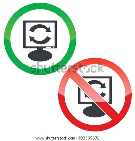 Allowed and forbidden signs with exchange symbol on monitor, isolated on white