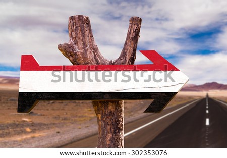 Yemen Flag wooden sign with desert road background