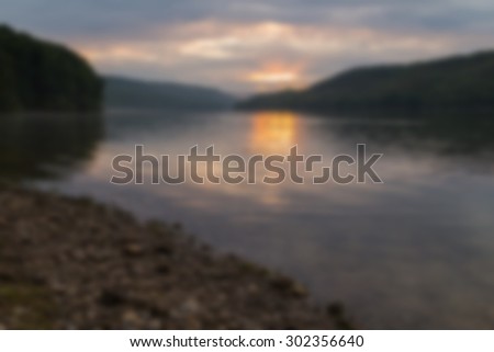 Beautiful landscape, nature, sunrise, river. blurred Background