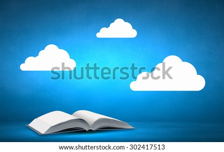 Opened book with speech bubble on blue background