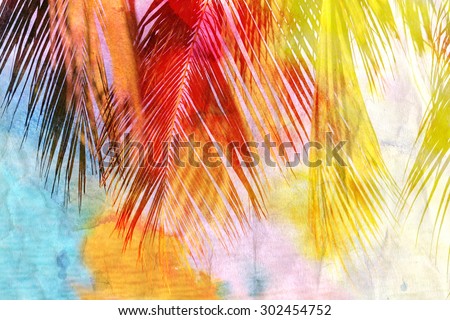 Bright watercolor retro palm leaf

