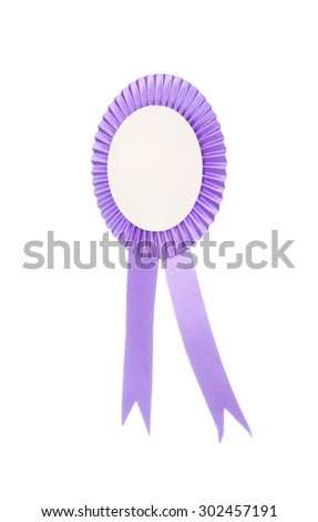 Purple fabric award ribbon isolated on white background