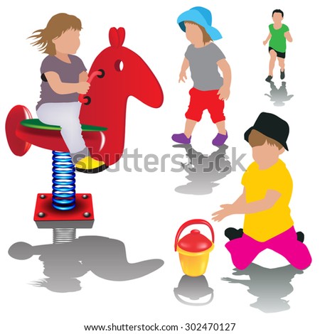 Active leisure with children. Children playing on the playground. Vector illustration