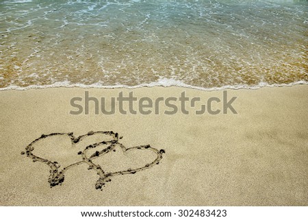 the inscription on the sand seashore