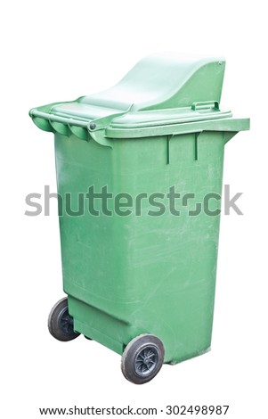 Green garbage bin isolated on white