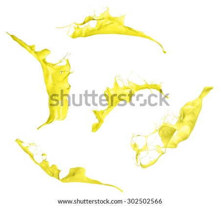 yellow paint splashes isolated on white background
