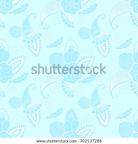 Seamless abstract hand-drawn pattern with flowers and paisley