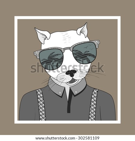 Fashion Illustration of dressed up cat