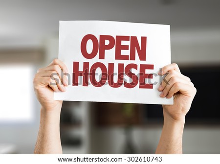 Open House card with house on background