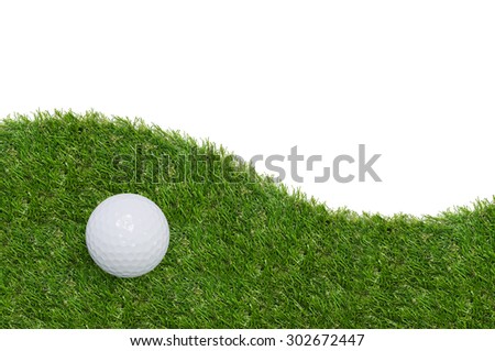 Golf ball on green grass with white area for copy space and clipping path.