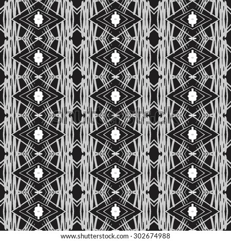 Monochrome seamless pattern. Hand drawn black, white, gray, seamlessly repeating ornamental wallpaper or textile pattern. 
