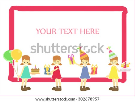 cute cartoon girls birthday party  place for text.vector illustration