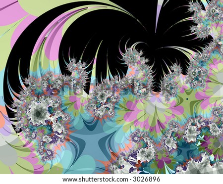 From SCI-FI series Alien Pop Art . Abstract fractal background featuring alien garden with splash of vivid colors and optical illusion .