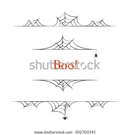 Set of black vector halloween borders on white background.