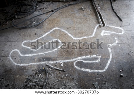Crime scene chalk outline of a dead body Royalty-Free Stock Photo #302707076