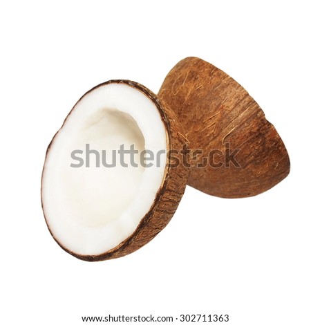 Coconut with half isolated on white background, clipping path