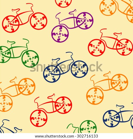 Vector pattern with bicycle on yellow background.