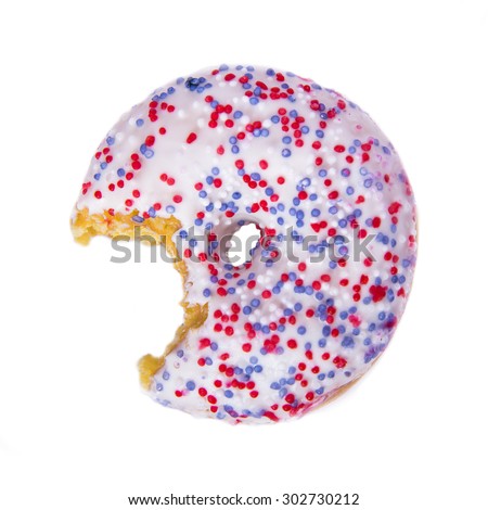 The bitten Donut with sprinkles isolated on white background