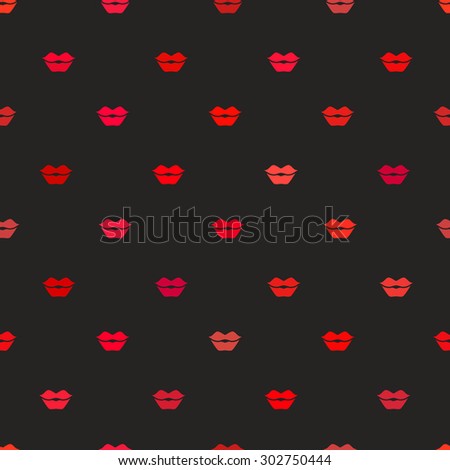 Lips seamless pattern. Red and pink lips seamless pattern on black background. EPS10 vector illustration.