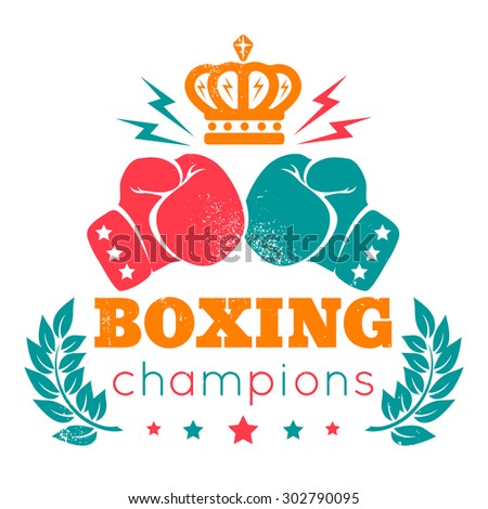 Vintage logo for boxing with gloves and crown
