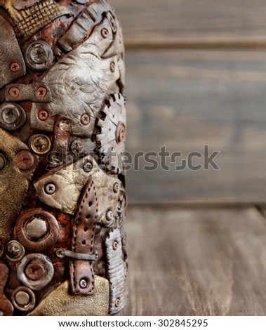 steampank background with black wooden planks metall
