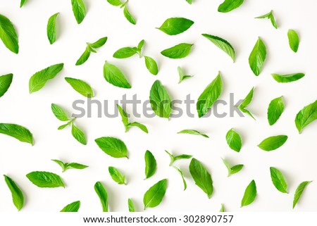 Fresh mint leaves pattern, top view Royalty-Free Stock Photo #302890757