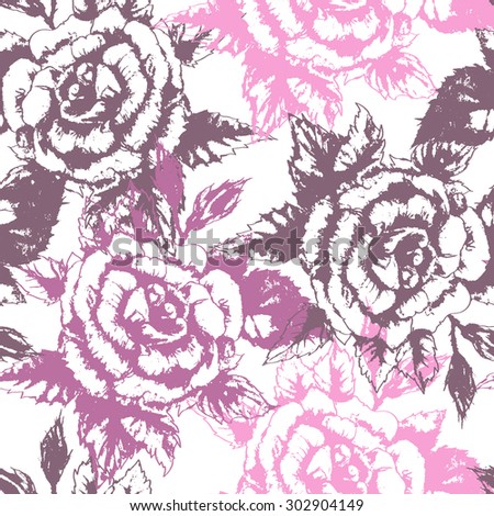 Vector seamless pattern with hand-drawn rose  in grunge style