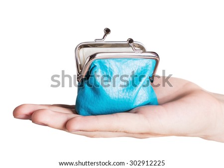 Hand with purse isolated on white background