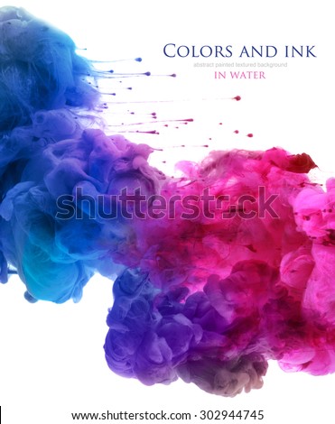 Acrylic colors and ink in water. Abstract background. isolated on white. Royalty-Free Stock Photo #302944745