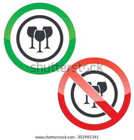Allowed and forbidden signs with three wine glasses in circle, isolated on white