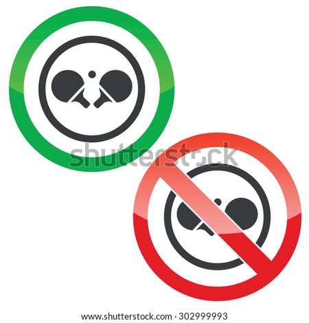 Allowed and forbidden signs with ping pong rackets in circle, isolated on white