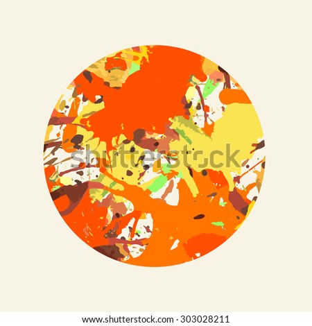 Bright orange colorful artistic paint splashes in a circle.