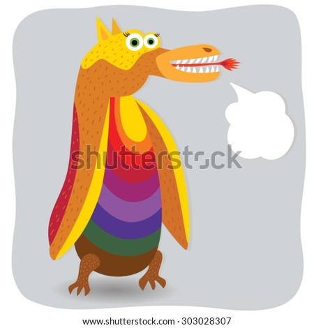Funny fantastic monsters multicolored striped, fire-breathing with toothy jaws and frame, cartoon vector