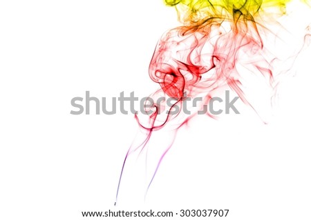 Abstract colorful smoke on white background, smoke background,colorful ink background,yellow,blue,red