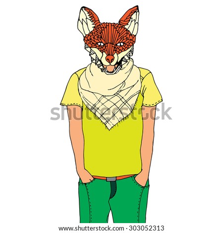 Fox illustration in casual clothes 