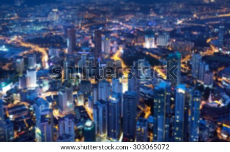Blurred photo of view of the night city Kuala Lumpur, Malaysia