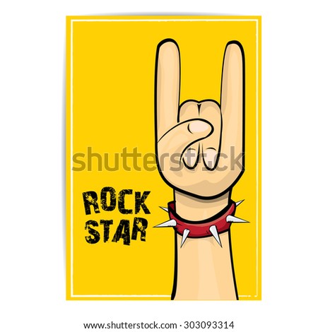 vector doodle hand sign rock n roll music on white. rock n roll icon. Rock concert poster design template