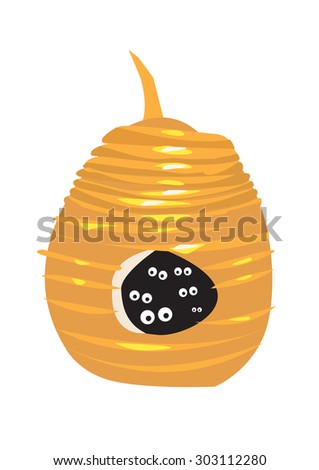 Natural Beehive or Wasp Nest with eyes inside looking out. Editable Clip Art.