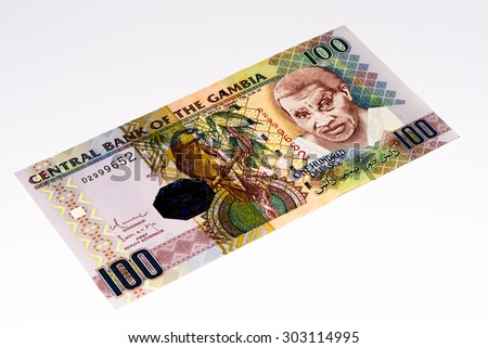 100 Gambian dalasi bank note. Gambian dalasi is the national currency of Gambia