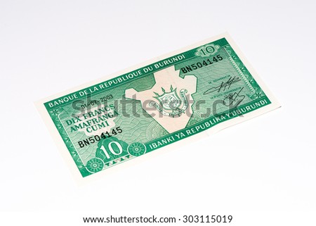 10 Burundian francs. Burundian franc is the national currency of Republic Burundi