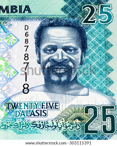 25 Gambian dalasi bank note. Gambian dalasi is the national currency of Gambia