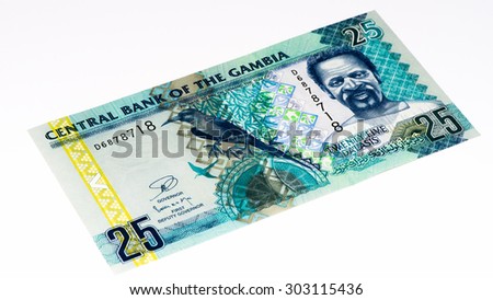 25 Gambian dalasi bank note. Gambian dalasi is the national currency of Gambia